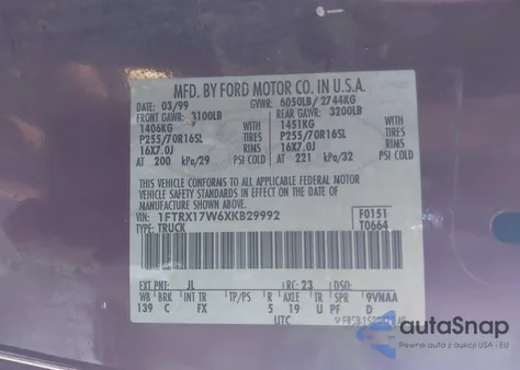 1999 Ford F-150 Lariat/Work Series/Xl/Xlt из США, поврежденный, VIN 1FTRX17W6XKB29992